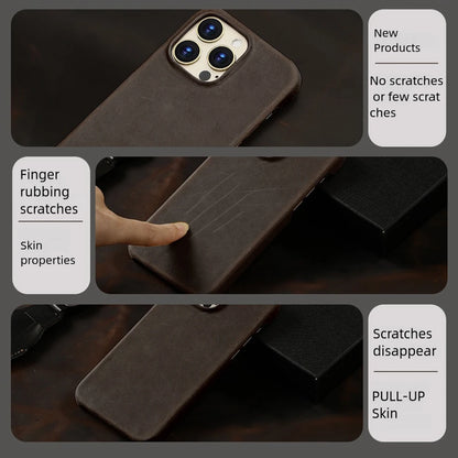 Langsidi Magsafe Case Iphone 15 16 Pro Max Retro Luxury Full Grain Cowhide Genuine Oiled Pull-Up