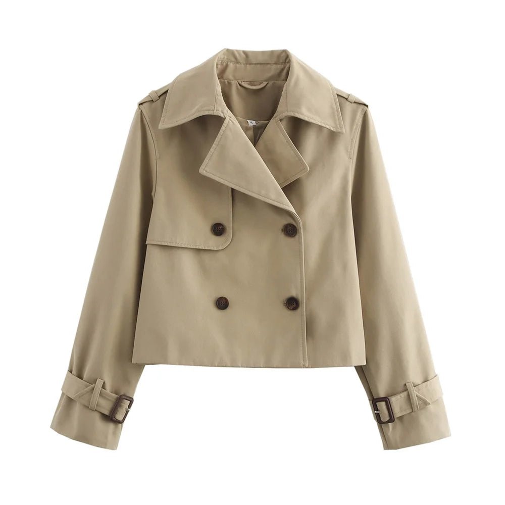 Cropped Trench Coat Women – Vintage Double Breasted Short Jacket