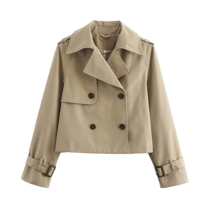 Cropped Trench Coat Women – Vintage Double Breasted Short Jacket