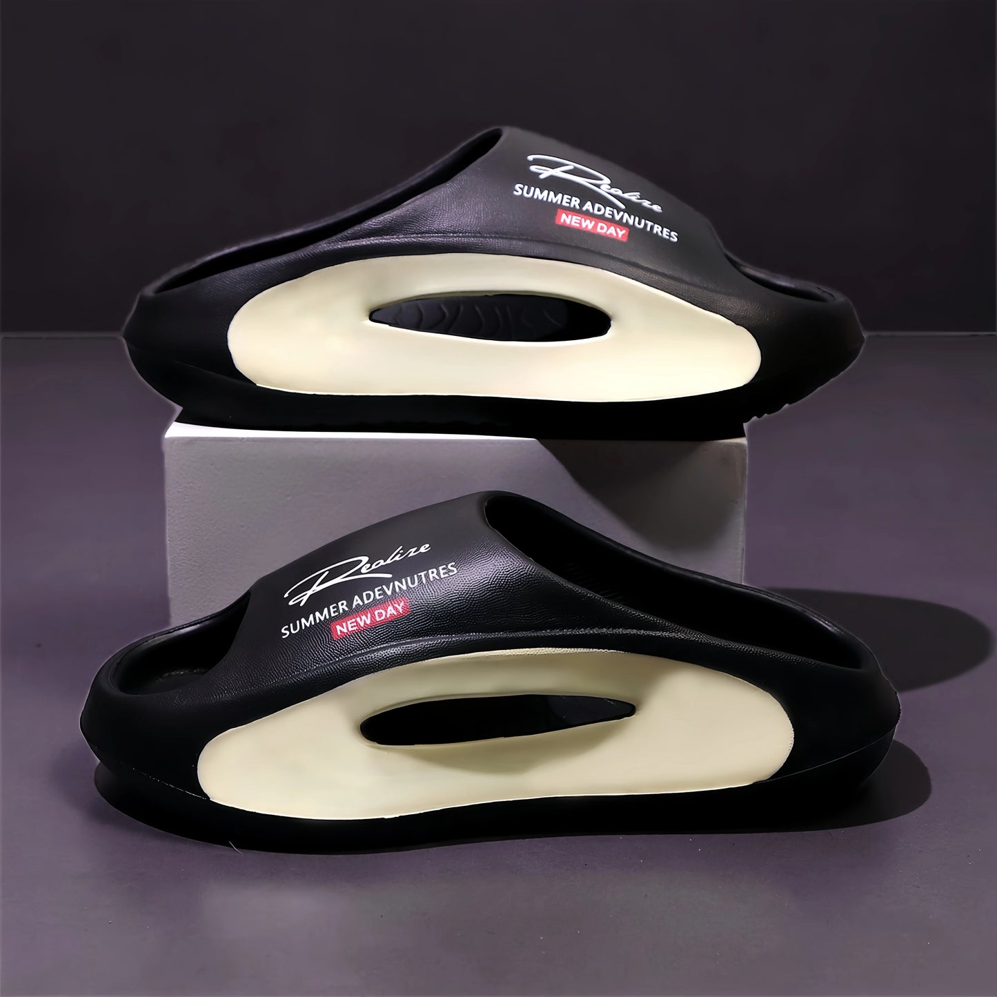 Men's Lightweight EVA Slides – Trendy Cut-Out Design Sandals