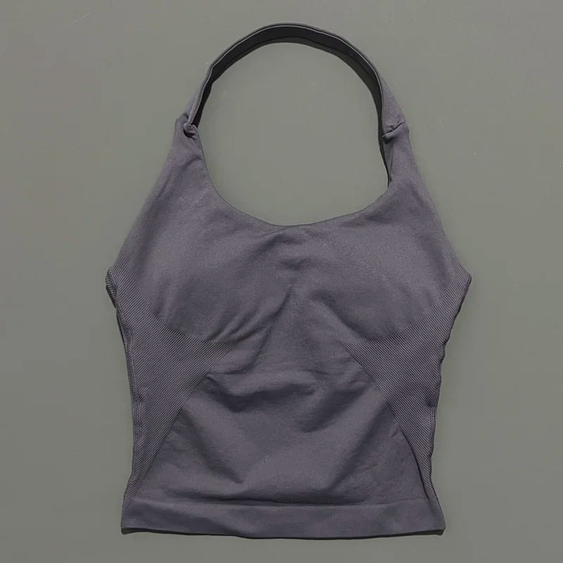 Seamless Halter Longline Sports Tank Top for Women – Gym Yoga Workout