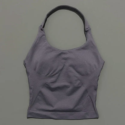 Seamless Halter Longline Sports Tank Top for Women – Gym Yoga Workout
