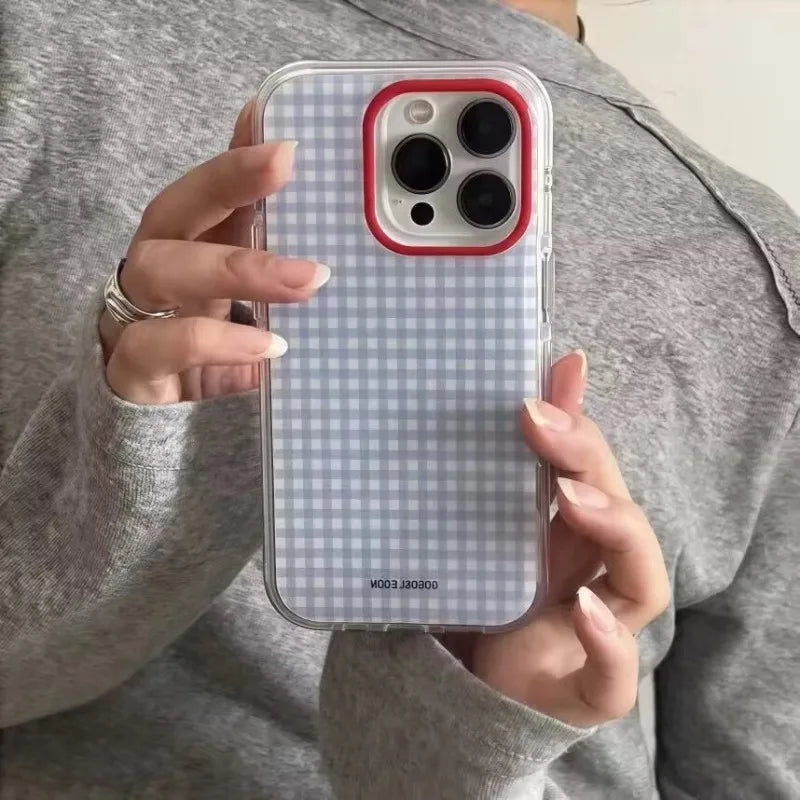 Blue Checkered Grid Pattern Phone Case Iphone 17 Pro 16 15 14 13 12 11 Max 16e X Xr Xs 7 8 Plus Soft