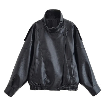 Women's Faux Leather Motorcycle Jacket Long Sleeve
