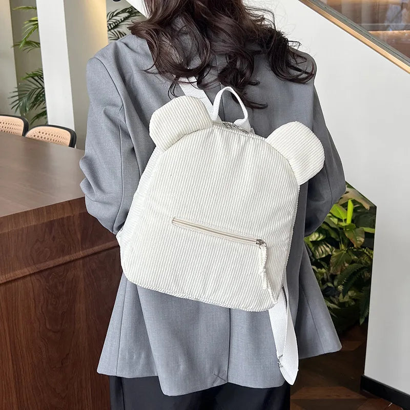 Cute Bear Ear Fleece Backpack for Kids – Girls School Bag