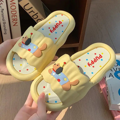 Cartoon Puppy Slippers – Soft Non-Slip Indoor House Shoes for Women