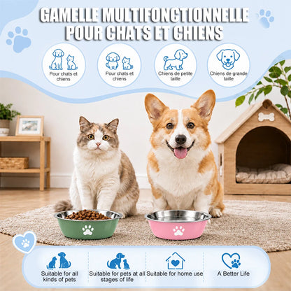 Stainless Steel Pet Bowl with Paw Print – Anti-Slip Dog & Cat Dish