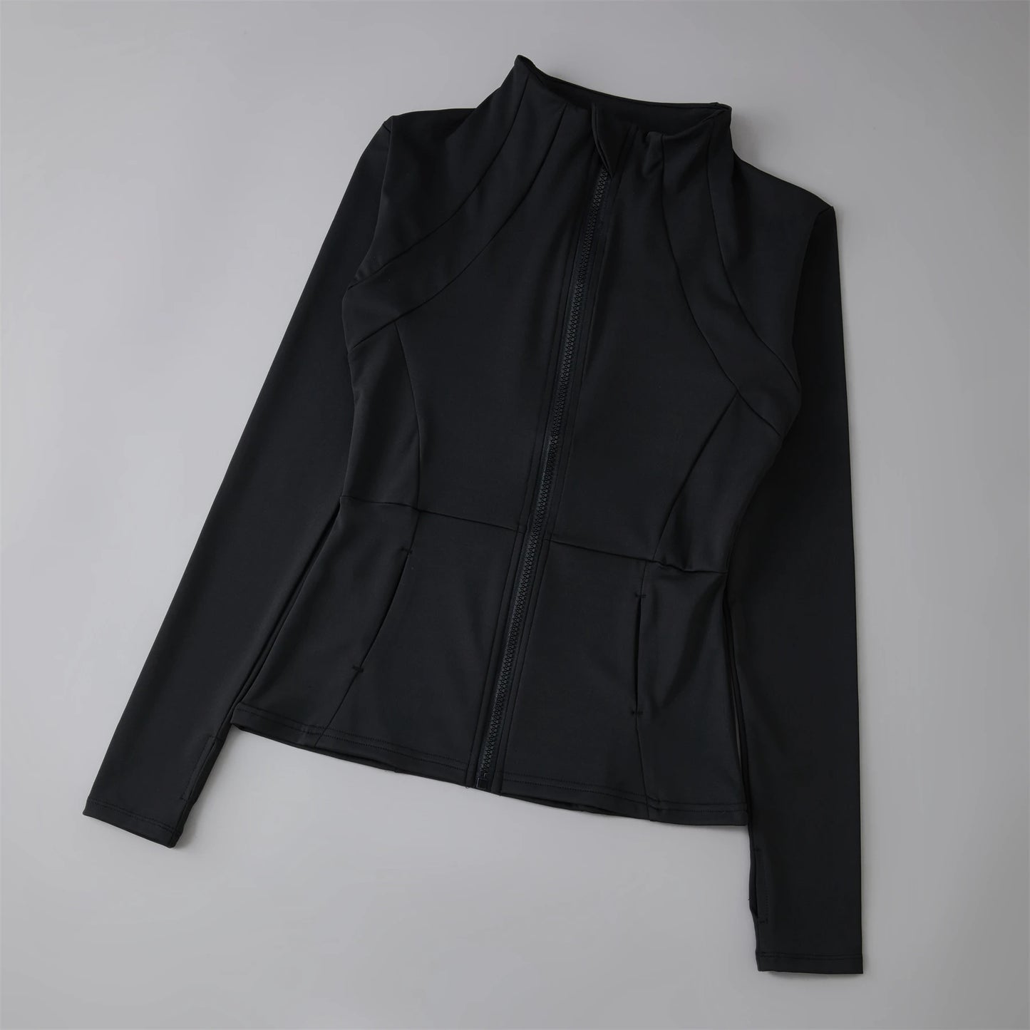 Women's Zip-Up Athletic Jacket with Thumb Holes – Slim Fit Running Top