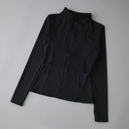 Women's Zip-Up Athletic Jacket with Thumb Holes – Slim Fit Running Top