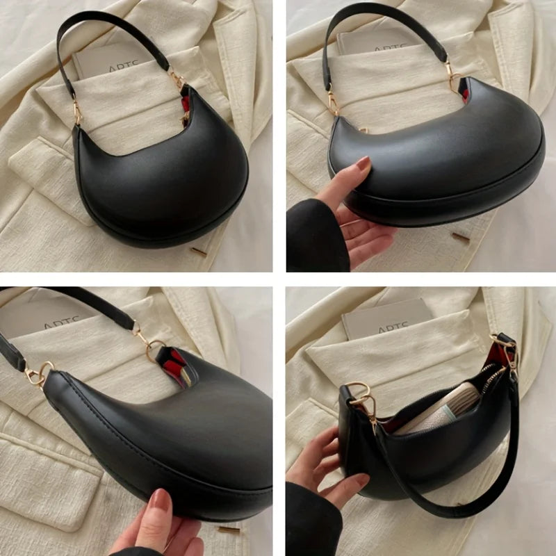 Moon Shoulder Bag for Women – Crescent Hobo Purse in PU Leather