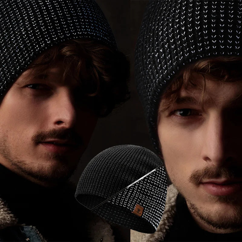 Reflective Knitted Beanie Hat – Unisex Windproof Warm Winter Cap