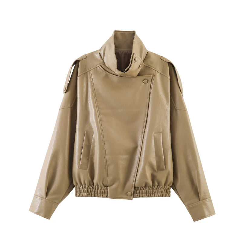 Women's Oversized Faux Leather Moto Jacket