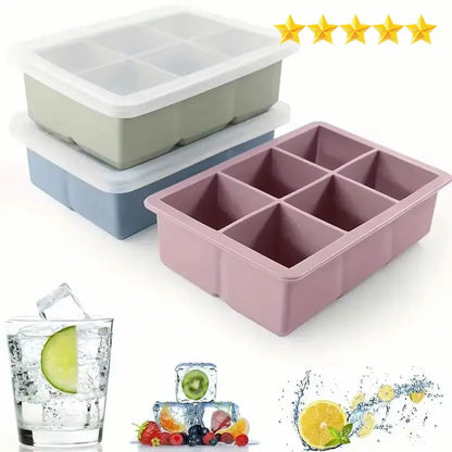 Silicone Ice Cube Tray with Lid – 6-Cavity, Food Grade