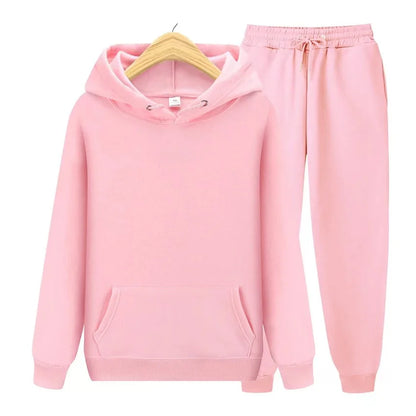 Women's Hoodie & Jogger Two-Piece Set – Casual Solid Color Tracksuit