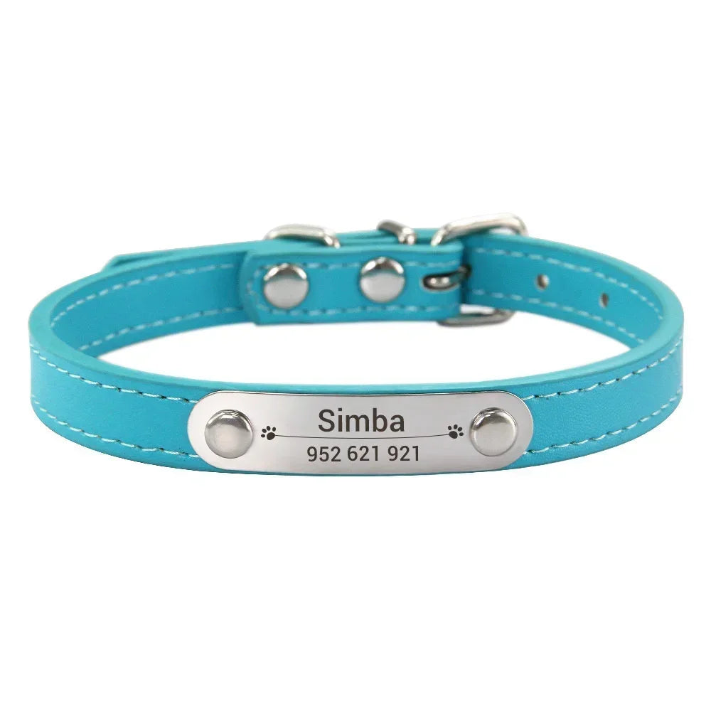 Personalized Dog Collar with Engraved ID Nameplate – PU Leather