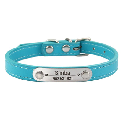 Personalized Dog Collar with Engraved ID Nameplate – PU Leather