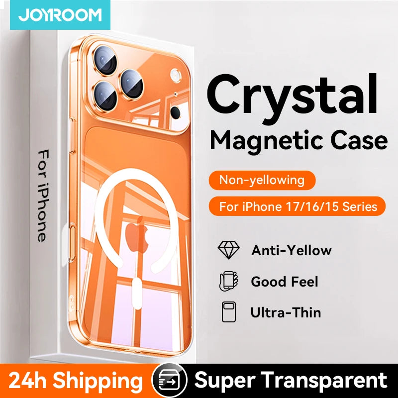 Joyroom Magnetic Case Iphone 17 16 Pro Max Anti Yellow Transparent Cover Wireless Charger Thin
