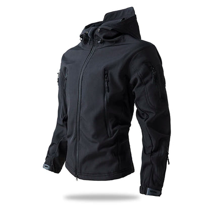 Men's Tactical Soft Shell Jacket – Waterproof Fleece Hooded Coat