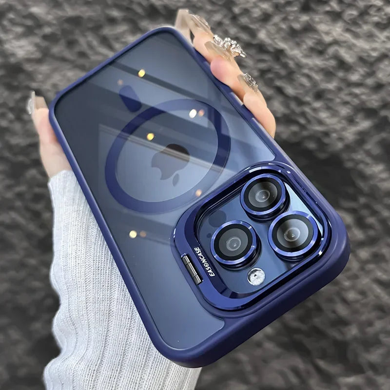 Metal Ring Transparent Shockproof iPhone Case with Camera Lens Protector