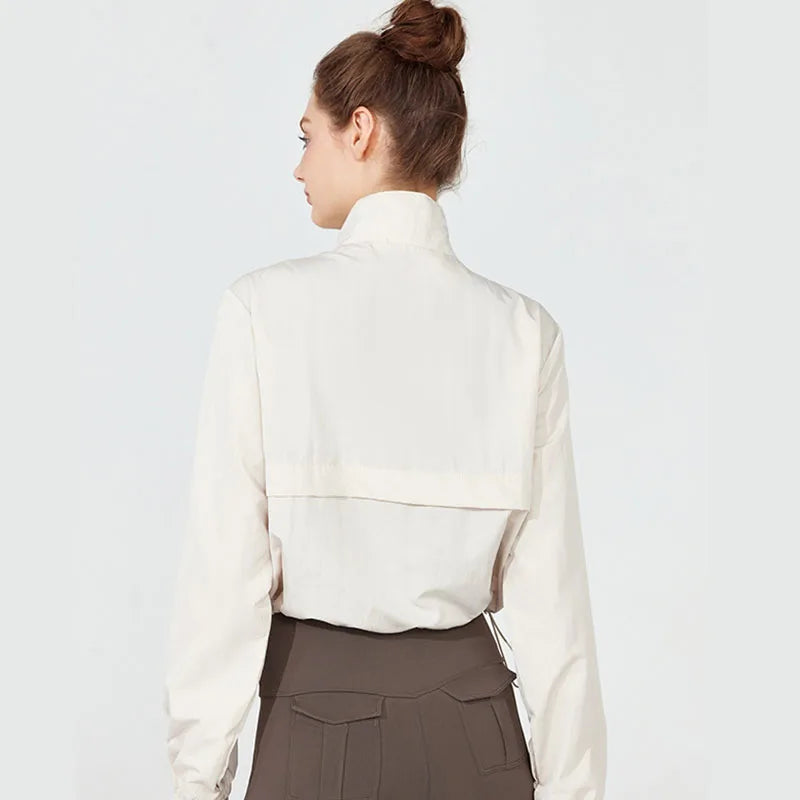 Women's Long Sleeve Athletic Jacket – Half-Zip Crop Top