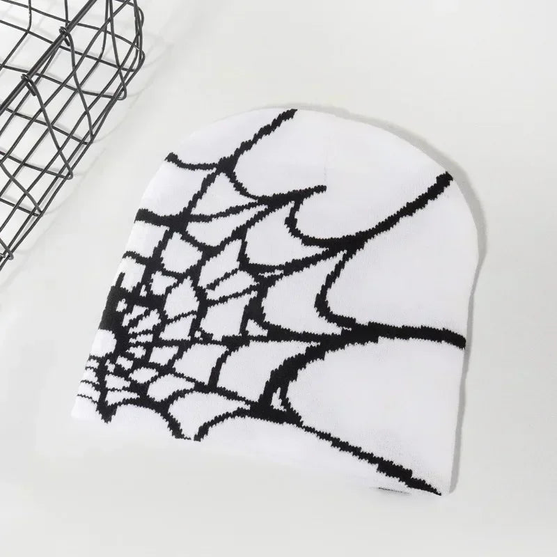 Spider Web Knitted Beanie Hat – Soft Wool Winter Cap for Men & Women