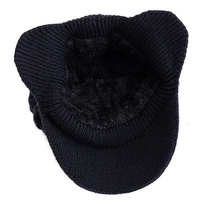 Winter Earflap Knit Hat – Fur Lined Warm Beanie with Brim