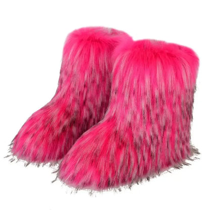 Faux Fur Snow Boots for Women – Fluffy Plush Winter Footwear