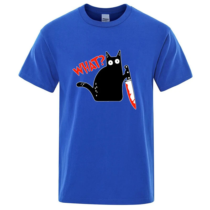 Knife Cat Graphic T Shirt Funny Cotton Blend Streetwear Tee