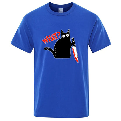 Knife Cat Graphic T Shirt Funny Cotton Blend Streetwear Tee