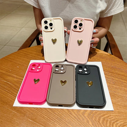 3d Gold Heart Silicone Soft Phone Case Iphone 15 14 13 12 11 16 17 Pro Max Xs Xr 7 8 Plus Se