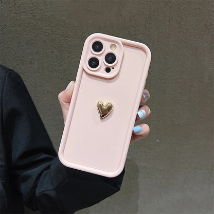 3d Gold Heart Silicone Soft Phone Case Iphone 15 14 13 12 11 16 17 Pro Max Xs Xr 7 8 Plus Se