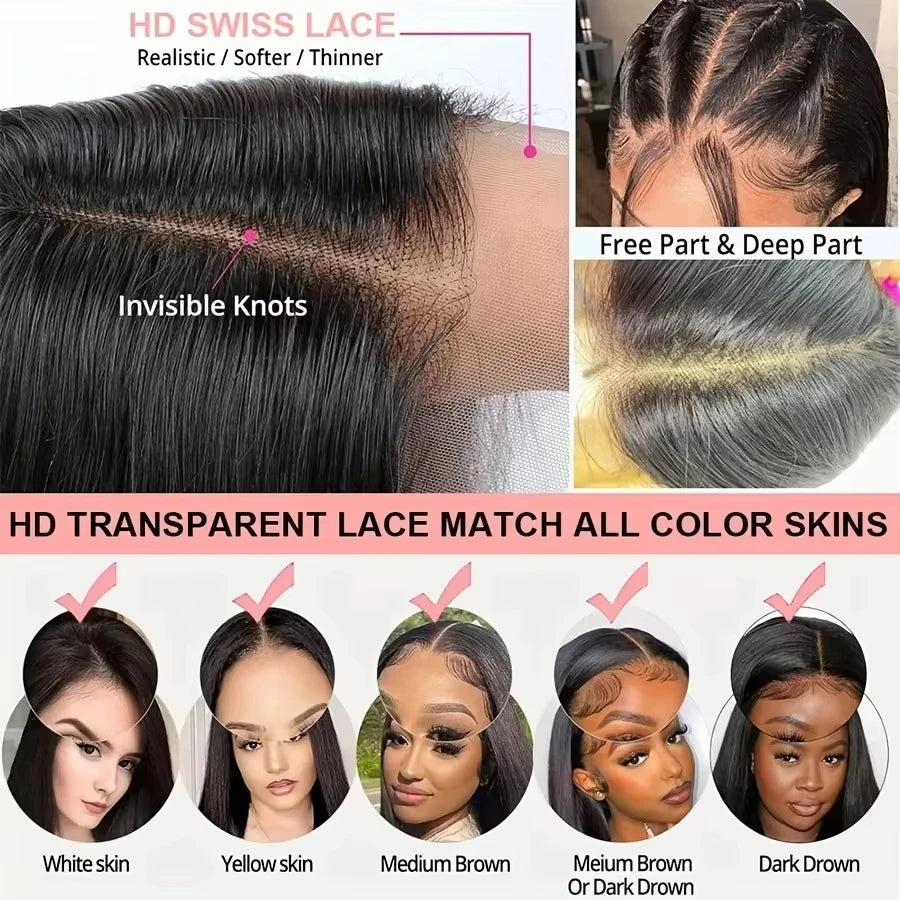 Human Hair Brazilian 4x4 Glueless Put Go Wig 36 38 40 Inch 13x4 13x6 Hd Transparent Bone Straight