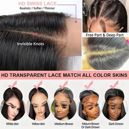 Human Hair Brazilian 4x4 Glueless Put Go Wig 36 38 40 Inch 13x4 13x6 Hd Transparent Bone Straight