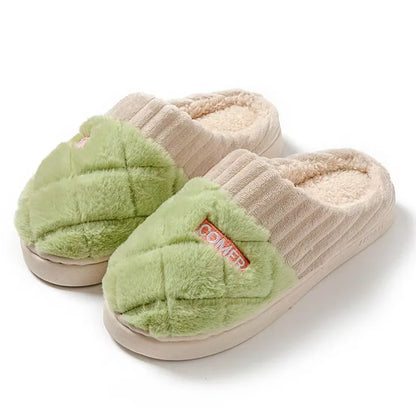 Women S Casual Home Slippers Soft Bottom Plush Anti-Slip Thermal Indoor Winter Men Flats Slip - Soft