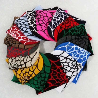 Spider Web Knitted Beanie Hat – Soft Wool Winter Cap for Men & Women