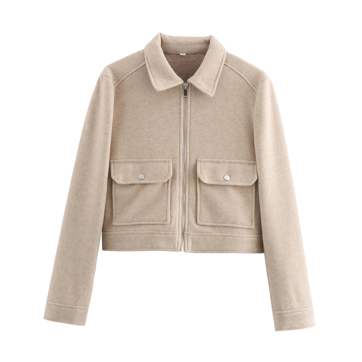 Women's Cropped Zip-Up Jacket – Short Elegant Coat with Pockets