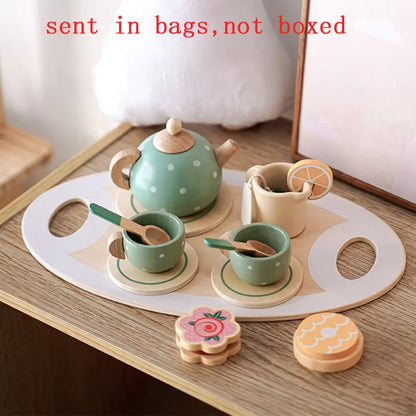 Wooden Tea Set Toy – Pretend Play Kitchen for Toddlers