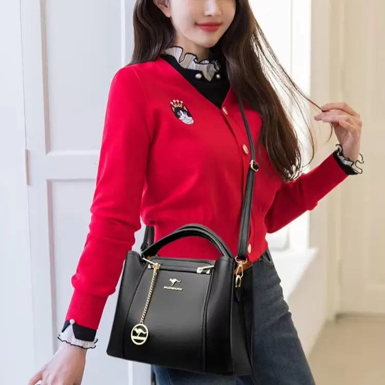 Luxury Leather Handbag for Women – 3-Layer Shoulder Tote