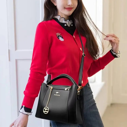 Luxury Leather Handbag for Women – 3-Layer Shoulder Tote