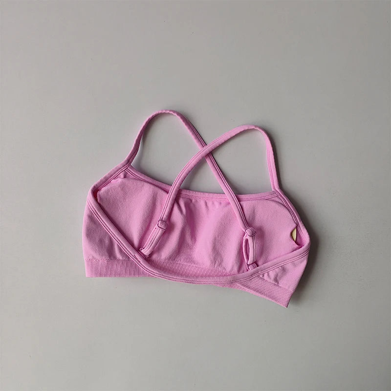 Seamless Cross-Back Sports Bra Women Shockproof Gathering Yoga Crop Top