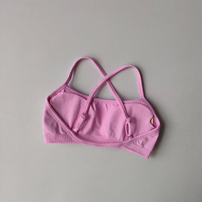 Seamless Cross-Back Sports Bra Women Shockproof Gathering Yoga Crop Top