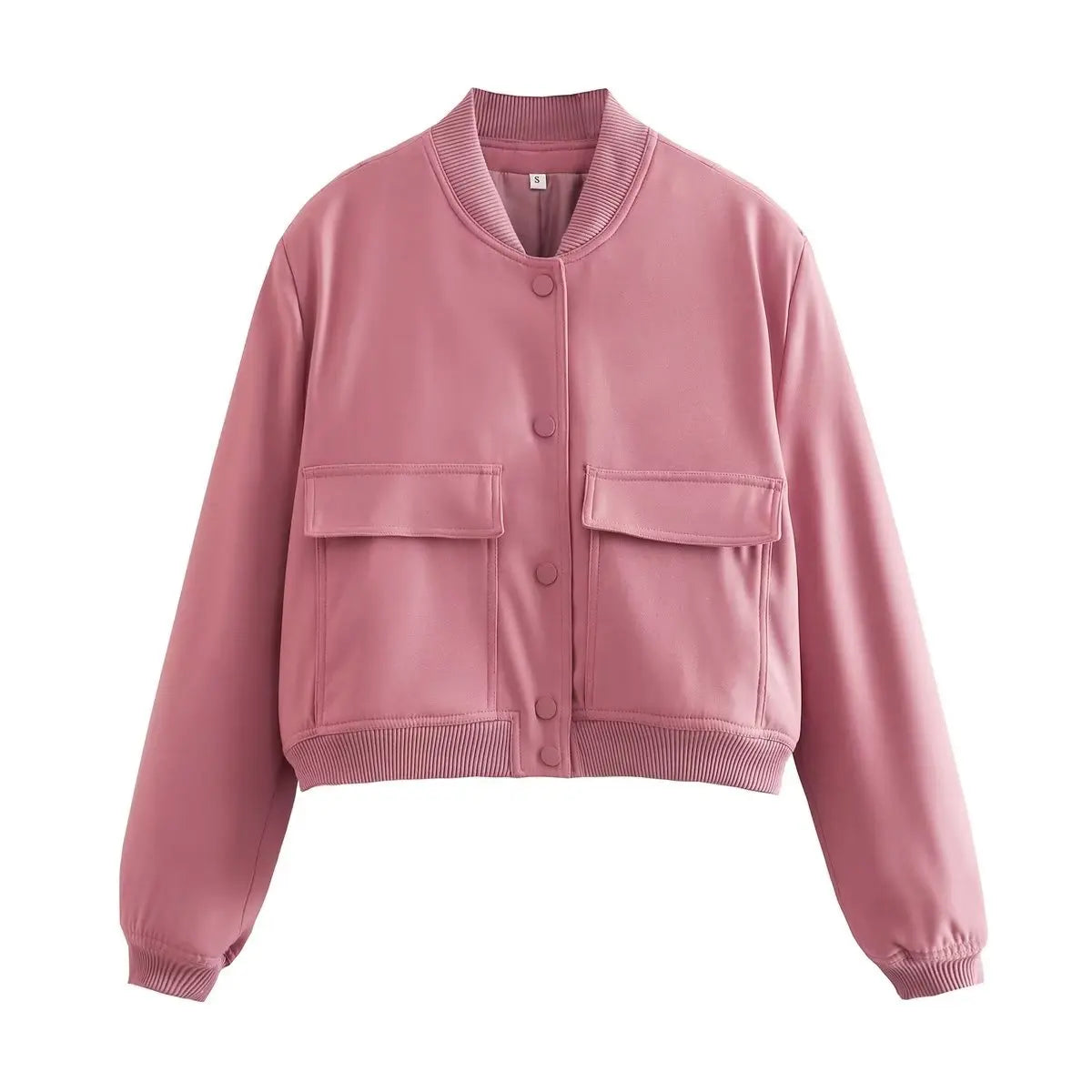 Women's Cropped Bomber Jacket with Pockets – Single Breasted