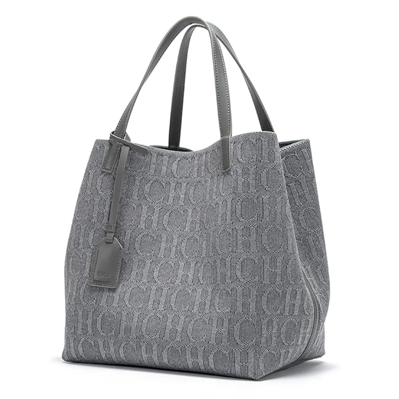 Large Capacity Tote Bag – Monogram Knitted Shoulder Bag for Women