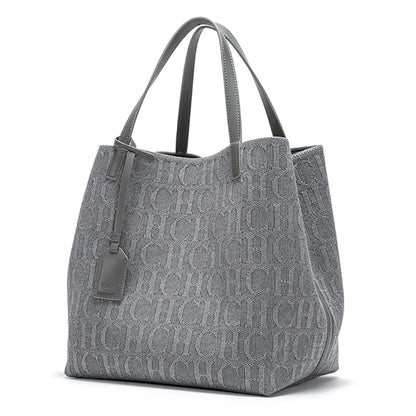 Large Capacity Tote Bag – Monogram Knitted Shoulder Bag for Women