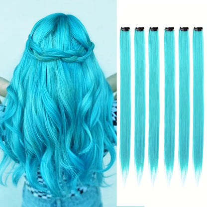 Clip Hair Extensions 6pcs Pack Colored Party Highlights 22 Inches Multi-Colors Straight Hair