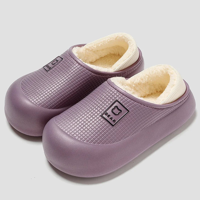 Waterproof Cotton Slippers Women Men Winter Outdoor Indoor Non Slip Home Plush Shoes Thick Bottom