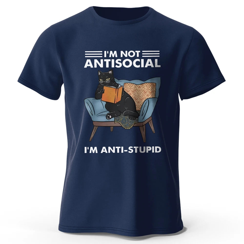 I Am Not Anti Social Funny Cat Graphic T Shirt Oversized Cotton Tee