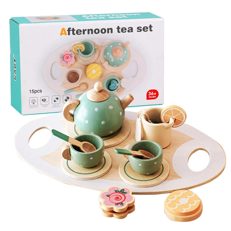Wooden Tea Set Toy – Pretend Play Kitchen for Toddlers