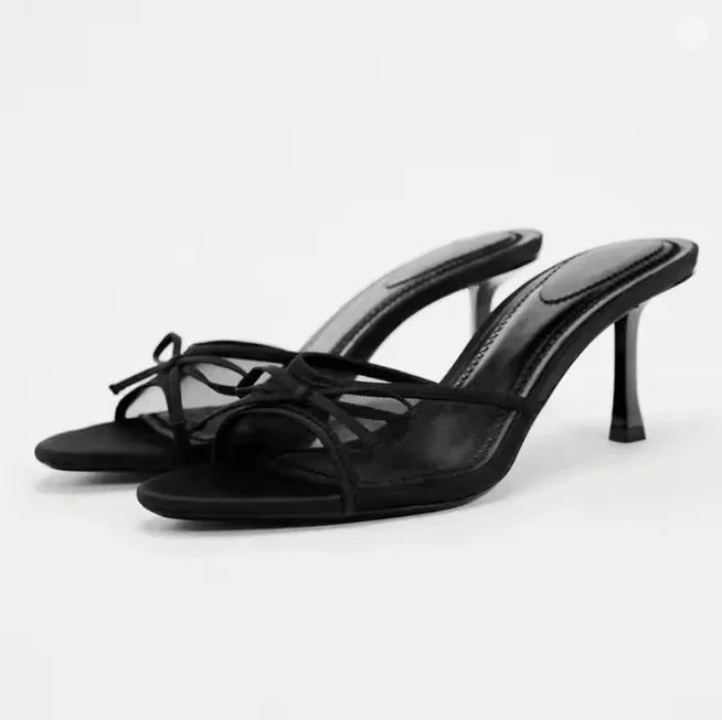 Women's Kitten Heel Mule Sandals with Bow Detail