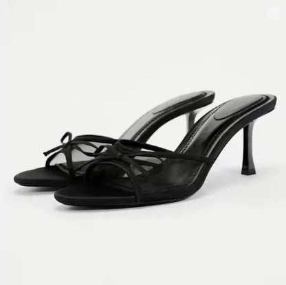 Women's Kitten Heel Mule Sandals with Bow Detail